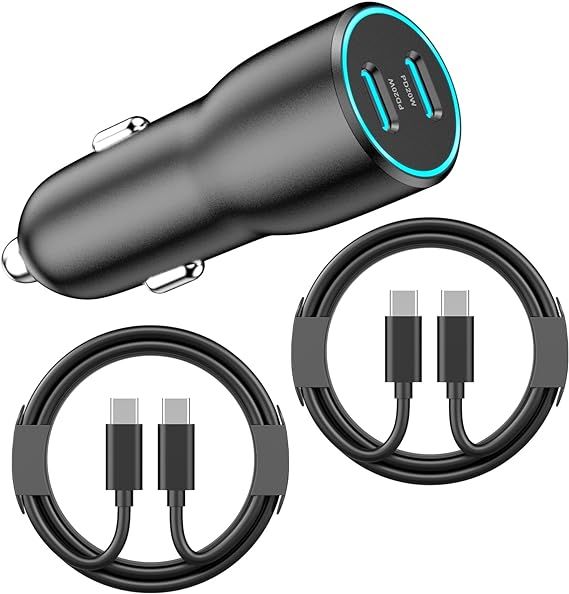 40W Dual Type C Car Charger Adapter Fast Charging with 2 Pack USB C to USB C Cord for Apple & Android